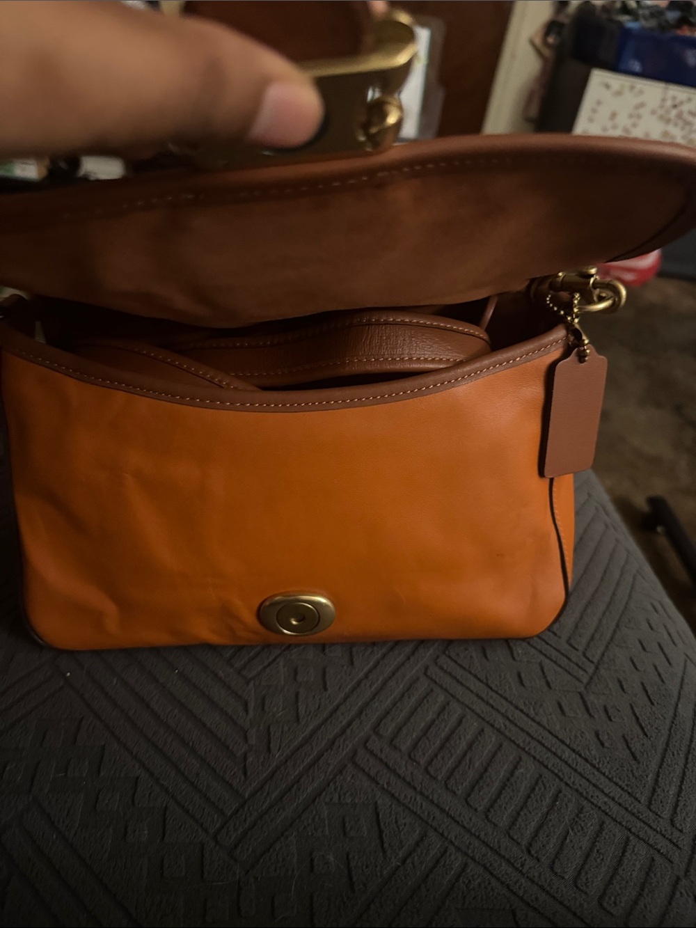 Suede & Leather Shoulder Bag in Burnt Orange - Picture 3 of 4